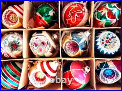 Lot VTG Modern Glass Pictured Glitter Indent DROP Christmas Ornament Poland