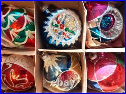 Lot VTG Modern Glass Pictured Glitter Indent DROP Christmas Ornament Poland