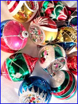 Lot VTG Modern Glass Pictured Glitter Indent DROP Christmas Ornament Poland