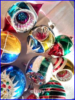 Lot VTG Modern Glass Pictured Glitter Indent DROP Christmas Ornament Poland