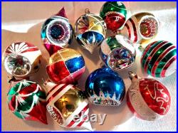Lot VTG Modern Glass Pictured Glitter Indent DROP Christmas Ornament Poland