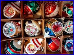 Lot VTG Modern Glass Pictured Glitter Indent DROP Christmas Ornament Poland