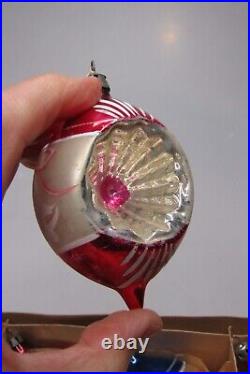 Lot Vintage Blown Glass Indent Pictured DROP BALL Christmas Ornament Poland