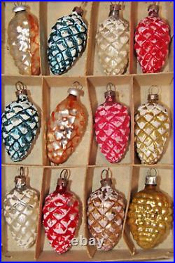 Lot Vintage Glass Assorted Bumpy Snowy PINECONES Christmas Ornaments Germany