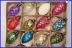 Lot Vintage Glass Assorted Color PINECONES Mica Christmas Ornaments Germany