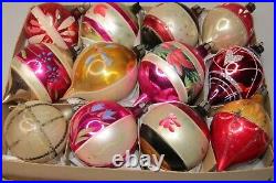 Lot Vintage Glass Assorted Pictured Flowery BALL DROP Christmas Ornaments Poland