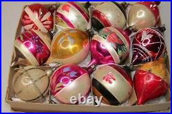 Lot Vintage Glass Assorted Pictured Flowery BALL DROP Christmas Ornaments Poland