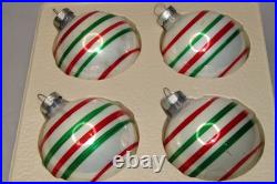 Lot Vintage Glass Color Stripes Pictured Matte BALL Christmas Ornaments USA