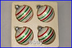 Lot Vintage Glass Color Stripes Pictured Matte BALL Christmas Ornaments USA