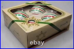 Lot Vintage Glass Color Stripes Pictured Matte BALL Christmas Ornaments USA