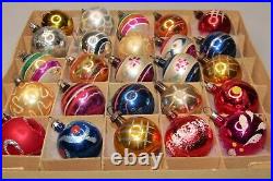 Lot Vintage Glass Feather Tree Pictured Balls Christmas Ornament Poland Germany