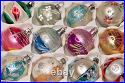 Lot Vintage Glass Glitter Pictured FLOWER TREE BALL Christmas Ornaments Poland