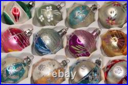 Lot Vintage Glass Glitter Pictured FLOWER TREE BALL Christmas Ornaments Poland