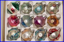 Lot Vintage Glass Glitter Pictured FLOWER TREE BALL Christmas Ornaments Poland