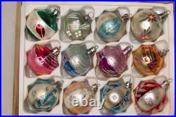 Lot Vintage Glass Glitter Pictured FLOWER TREE BALL Christmas Ornaments Poland