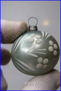 Lot Vintage Glass Glitter Pictured FLOWER TREE BALL Christmas Ornaments Poland