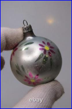 Lot Vintage Glass Glitter Pictured FLOWER TREE BALL Christmas Ornaments Poland