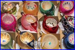 Lot Vintage Glass Indent Glittered DROP BALL Small Christmas Ornament Poland