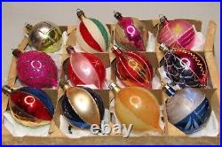 Lot Vintage Glass Indent Glittered DROP BALL Small Christmas Ornament Poland