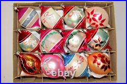 Lot Vintage Glass Indent Pictured Flower Drop Christmas Ornament Fantasia Poland