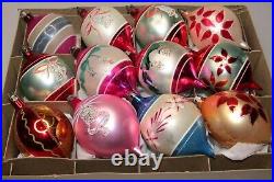 Lot Vintage Glass Indent Pictured Flower Drop Christmas Ornament Fantasia Poland