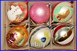 Lot Vintage Glass Jumbo Pictured SANTA SNOWMAN Drop Christmas Ornaments Poland