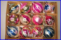 Lot Vintage Glass Pictured Assorted Glittered BALL Christmas Ornaments Poland