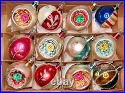 Lot Vintage Glass Pictured Glitter BALL Indent DROP Christmas Ornaments Poland