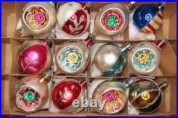 Lot Vintage Glass Pictured Glitter BALL Indent DROP Christmas Ornaments Poland