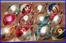 Lot Vintage Glass Pictured Glitter BALL Indent DROP Christmas Ornaments Poland