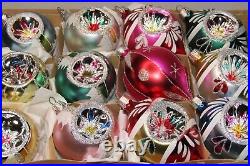 Lot Vintage Glass Pictured Glittered Indent BALL DROP Christmas Ornament Poland