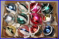 Lot Vintage Glass Pictured Glittered Indent BALL DROP Christmas Ornament Poland