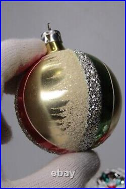 Lot Vintage Glass Pictured Glittered Indent BALL DROP Christmas Ornament Poland