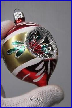 Lot Vintage Glass Pictured Glittered Indent BALL DROP Christmas Ornament Poland