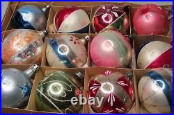 Lot Vintage Glass Pictured Glittered STAR FLOWER BALL Christmas Ornaments Poland