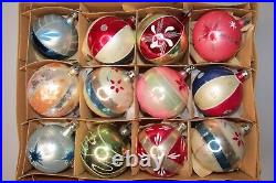 Lot Vintage Glass Pictured Glittered STAR FLOWER BALL Christmas Ornaments Poland