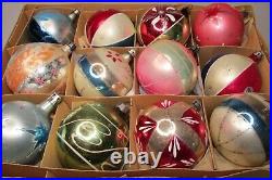 Lot Vintage Glass Pictured Glittered STAR FLOWER BALL Christmas Ornaments Poland