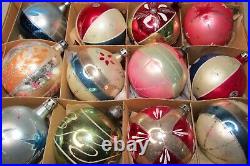 Lot Vintage Glass Pictured Glittered STAR FLOWER BALL Christmas Ornaments Poland