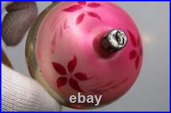 Lot Vintage Glass Pictured Glittered STAR FLOWER BALL Christmas Ornaments Poland