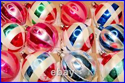 Lot Vintage Glass Pictured Mica Striped BALL Christmas Ornaments Fantasia Poland