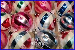 Lot Vintage Glass Pictured Mica Striped BALL Christmas Ornaments Fantasia Poland