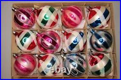 Lot Vintage Glass Pictured Mica Striped BALL Christmas Ornaments Fantasia Poland