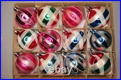 Lot Vintage Glass Pictured Mica Striped BALL Christmas Ornaments Fantasia Poland