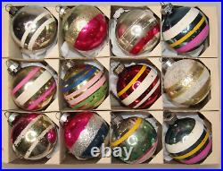 Lot Vintage Glass Striped Glittered BALL Christmas Ornaments Shiny Brite