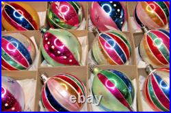 Lot Vintage Glass Striped Stars HARLEQUIN BALL DROP Christmas Ornaments Poland