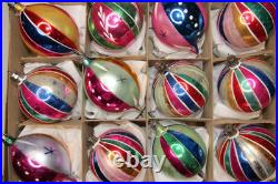 Lot Vintage Glass Striped Stars HARLEQUIN BALL DROP Christmas Ornaments Poland