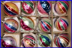 Lot Vintage Glass Striped Stars HARLEQUIN BALL DROP Christmas Ornaments Poland