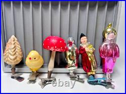 Lot Vintage Soviet Mercury Blown Glass Christmas Ornament Clip-on Mushroom Clown Lot Vintage Soviet Mercury Blown Glass Christmas Ornament Clip-on Mushroom Clown