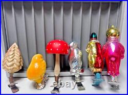 Lot Vintage Soviet Mercury Blown Glass Christmas Ornament Clip-on Mushroom Clown Lot Vintage Soviet Mercury Blown Glass Christmas Ornament Clip-on Mushroom Clown