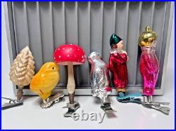 Lot Vintage Soviet Mercury Blown Glass Christmas Ornament Clip-on Mushroom Clown Lot Vintage Soviet Mercury Blown Glass Christmas Ornament Clip-on Mushroom Clown
